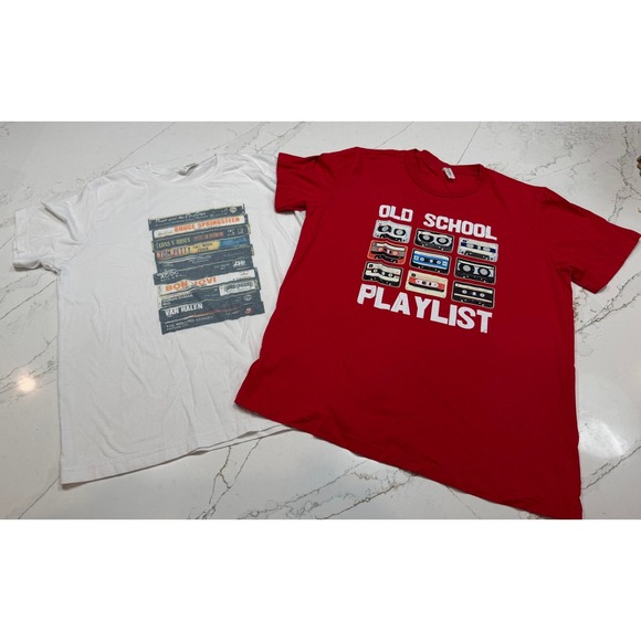 Bella + Canvas Tops - Lot of 2 Music Graphic T-Shirts Bella Canvas Outlash Cassette Tape Red White L